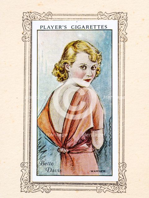 Bette Davis Collectables Picture of movie stars that came with the Players cigarette packet, 1934.  Creator: Unknown.