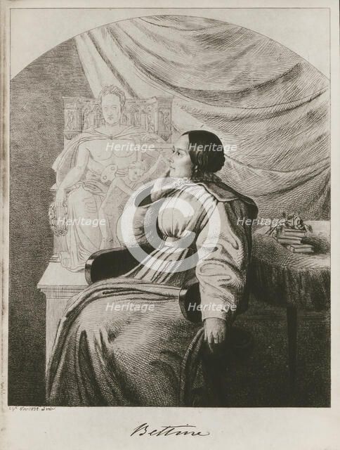 Bettina von Arnim before the design of her Goethe monument, 1838. Creator: Grimm, Ludwig Emil (1790-1863).