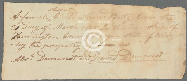 Betty (enslaved) Birth Certificate, 1815-03-20. Creator: Unknown.