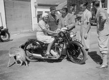 Betty Lemitte on a 499 cc Rudge Ulster motorcycle, 1930s. Artist: Bill Brunell