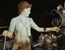 Beulah Faith, 20, used to be sales clerk...Consolidated Aircraft Corp., Fort Worth, Texas, 1942. Creator: Howard Hollem