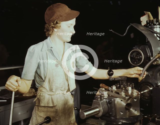 Beulah Faith, 20, used to be sales clerk...Consolidated Aircraft Corp., Fort Worth, Texas, 1942. Creator: Howard Hollem.