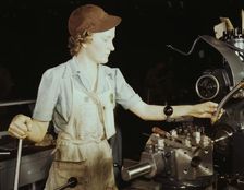 Beulah Faith, 20, used to be sales clerk...Consolidated Aircraft Corp., Fort Worth, Texas, 1942. Creator: Howard Hollem