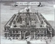 Beurs Van Londen Royal Exchange (2nd) exterior, London, c1680. Artist: Anon