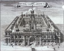 Beurs Van Londen Royal Exchange (2nd) exterior, London, c1680. Artist: Anon