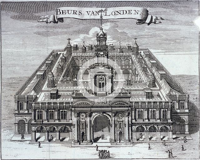 'Beurs Van Londen', Royal Exchange (2nd) exterior, London, c1680. Artist: Anon