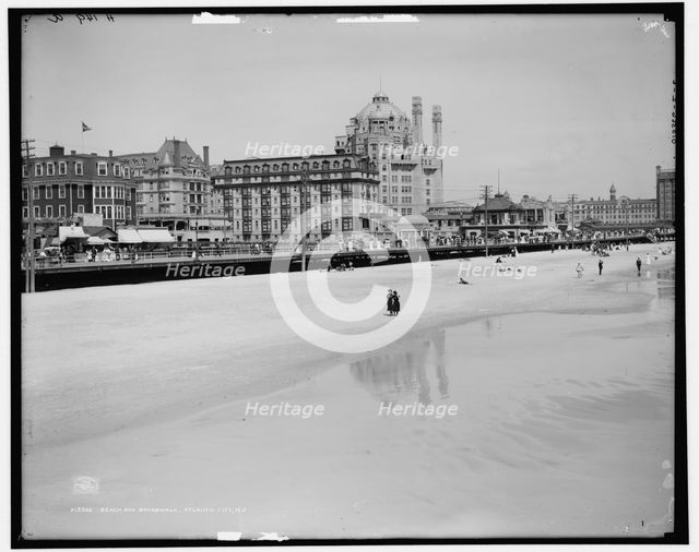 Beach and boardwalk, Atlantic City, N.J., c1908. Creator: Unknown.