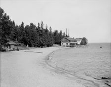 Beach and boat house, Hotel Champlain, N.Y., between 1900 and 1910. Creator: Unknown