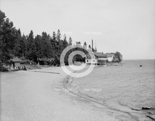 Beach and boat house, Hotel Champlain, N.Y., between 1900 and 1910. Creator: Unknown.