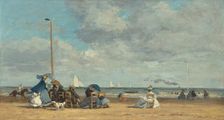 Beach at Trouville, 1864/1865. Creator: Eugene Louis Boudin