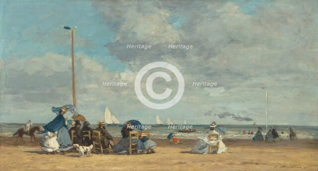 Beach at Trouville, 1864/1865. Creator: Eugene Louis Boudin.