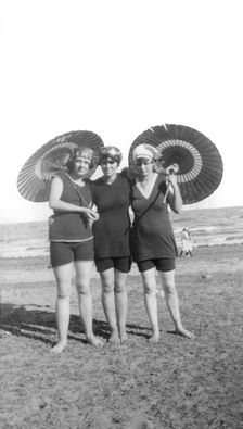 Beach goers, possibly Kirra Beach, Gold Coast, Queensland, 1925. Creator: Jack Bain