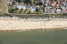 Beach huts on the seafront, Southwold, Suffolk, 2016. Creator: Damian Grady