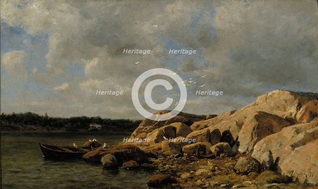 Beach landscape from the Bohuslän archipelago, 1875. Creator: Berndt Lindholm.