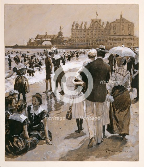 Beach Scene from Harper's Weekly, pub. 1900. Creator: William Thomas Smedley (1858 - 1920).