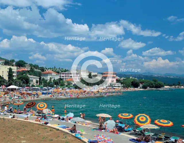 Beach scene, Opatija, Croatia. Creator: Peter Thompson.