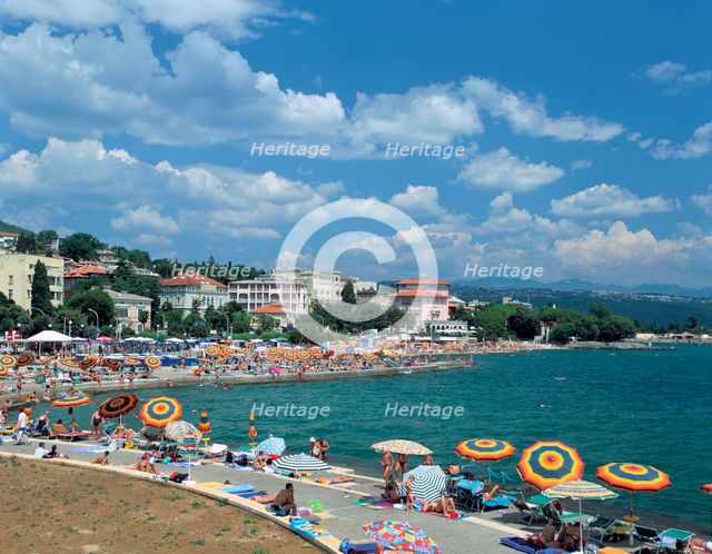 Beach scene, Opatija, Croatia. Creator: Peter Thompson.
