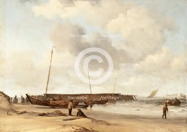 Beach with a Weyschuit Pulled up on Shore, c1673. Creator: Willem van de Velde the Younger.