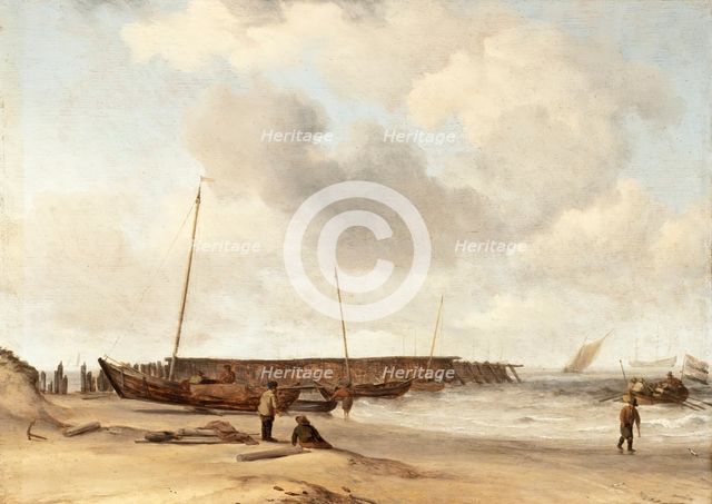Beach with a Weyschuit Pulled up on Shore, c1673. Creator: Willem van de Velde the Younger.