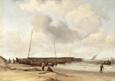 Beach with a Weyschuit Pulled up on Shore, c1673. Creator: Willem van de Velde the Younger