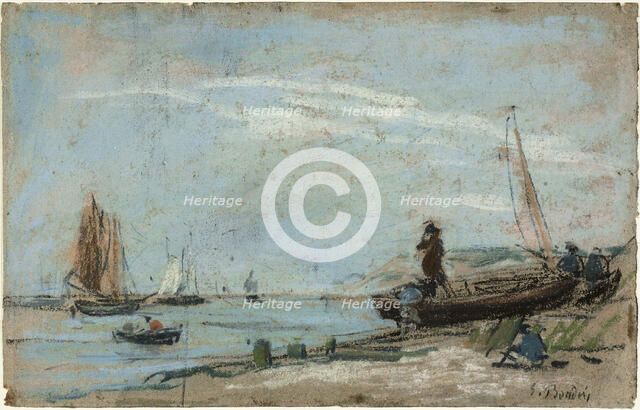 Beach with Fishing Boats (recto); Landscape with Farmer Plowing a Field (verso), 1870/79. Creator: Eugene Louis Boudin.