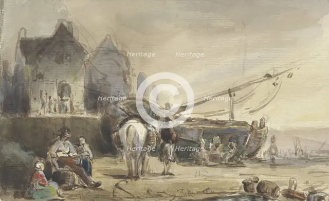 Beach view with boats and fishermen, 1832-1891. Creator: Herman Frederik Carel Ten Kate.