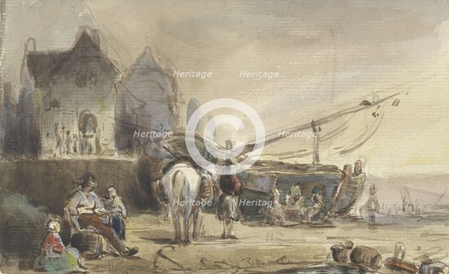 Beach view with boats and fishermen, 1832-1891. Creator: Herman Frederik Carel Ten Kate.