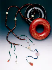 Bead box and Mandarin's Court necklace, Qing dynasty, China, 19th century. Creator: Unknown