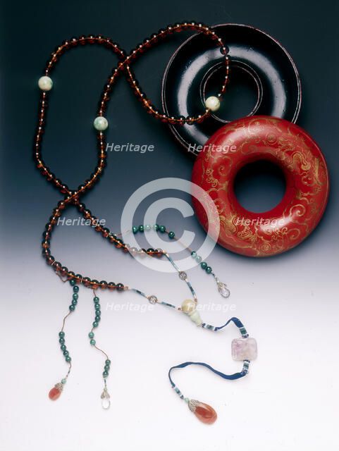 Bead box and Mandarin's Court necklace, Qing dynasty, China, 19th century. Artist: Unknown