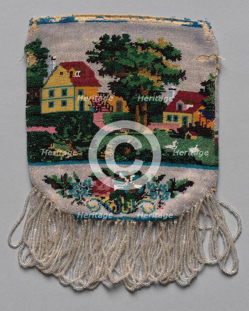 Beaded Bag (landscape scene), 19th century. Creator: Unknown.