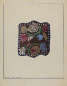 Beaded Pin Cushion, 1937. Creator: J. Howard Iams