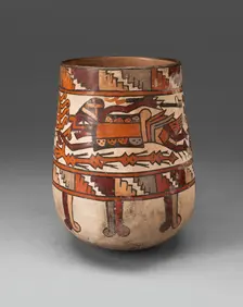 Beaker Depicing Costumed Ritual Performer Holding Ornamental Staff and Weapons, 180 BC/AD 500. Creator: Unknown
