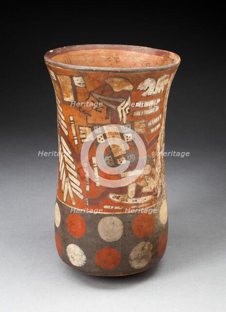 Beaker Depicting Warriors Holding Feathered Staffs with Regalia, 180 B.C./A.D. 500. Creator: Unknown.