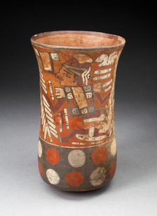 Beaker Depicting Warriors Holding Feathered Staffs with Regalia, 180 B.C./A.D. 500. Creator: Unknown