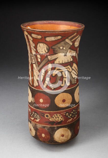 Beaker Depicting Warriors Holding Staffs Surrounded by Regalia, 180 B.C./A.D. 500. Creator: Unknown.