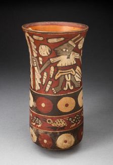 Beaker Depicting Warriors Holding Staffs Surrounded by Regalia, 180 B.C./A.D. 500. Creator: Unknown