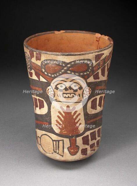 Beaker Depicting a Male Figure with Body Stretched and Abstract Motifs, 180 B.C./A.D. 500. Creator: Unknown.