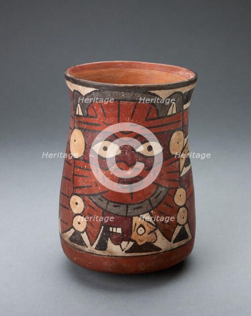 Beaker Depicting a Costumed Performer Holding Decapitated Head, 180 B.C./A.D. 500. Creator: Unknown.