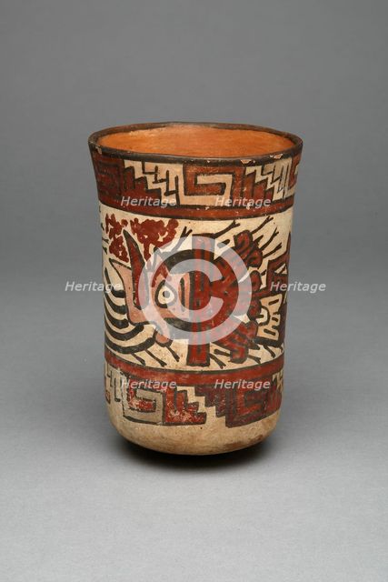 Beaker Depicting a Decapitated Head Wearing an Intricate Headdress, 180 B.C./A.D. 500. Creator: Unknown.
