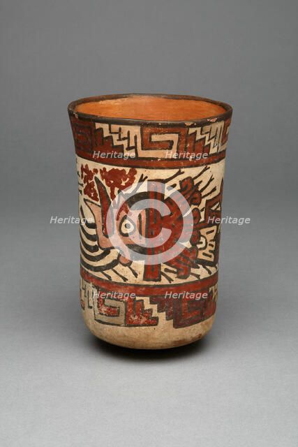 Beaker Depicting a Decapitated Head Wearing an Intricate Headdress, 180 B.C./A.D. 500. Creator: Unknown.