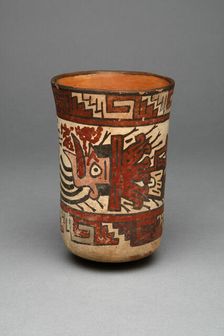 Beaker Depicting a Decapitated Head Wearing an Intricate Headdress, 180 B.C./A.D. 500. Creator: Unknown