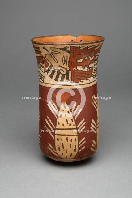 Beaker Depicting Abstract Plants, Possibly Cacti, and Abstract Figures, 180 B.C./A.D. 500. Creator: Unknown.