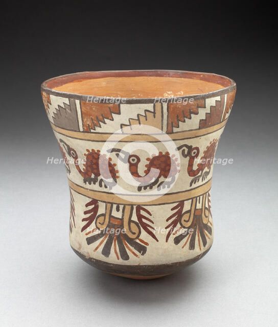 Beaker Depicting Bands of Spotted Birds and Geometric Motifs, 180 B.C./A.D. 500. Creator: Unknown.