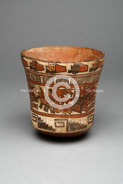 Beaker Depicting Decapitated Heads, Likely Trophy Heads, 180 B.C./A.D. 500. Creator: Unknown.