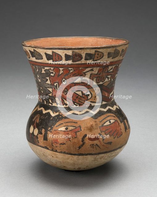 Beaker Depicting Human Head and Abstract Costumed Figures, 180 B.C./A.D. 500. Creator: Unknown.