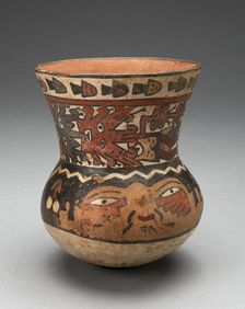 Beaker Depicting Human Head and Abstract Costumed Figures, 180 B.C./A.D. 500. Creator: Unknown
