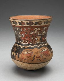 Beaker Depicting Human Head and Abstract Costumed Figures, 180 B.C./A.D. 500. Creator: Unknown