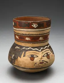 Beaker Depicting Human Head and Rows of Geometric Motifs, 180 B.C./A.D. 500. Creator: Unknown