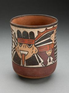 Beaker Depicting Ritual Figure Wearing Costume with Bird Attributes, 180 B.C./A.D. 500. Creator: Unknown