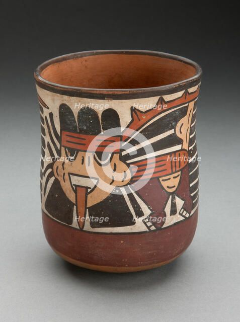 Beaker Depicting Ritual Figure Wearing Costume with Bird Attributes, 180 B.C./A.D. 500. Creator: Unknown.